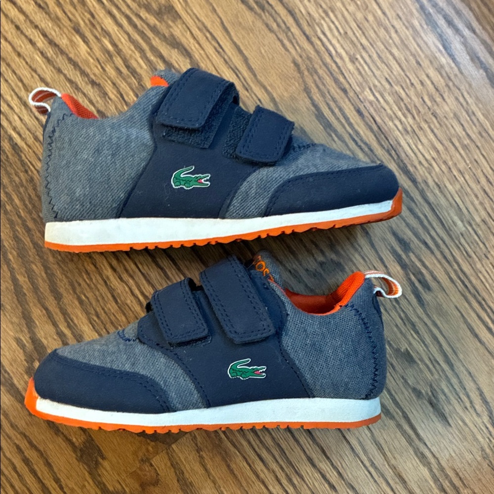 Lacoste Kids' Denim Blue, Navy, and Bright Orange Sneakers Size 9